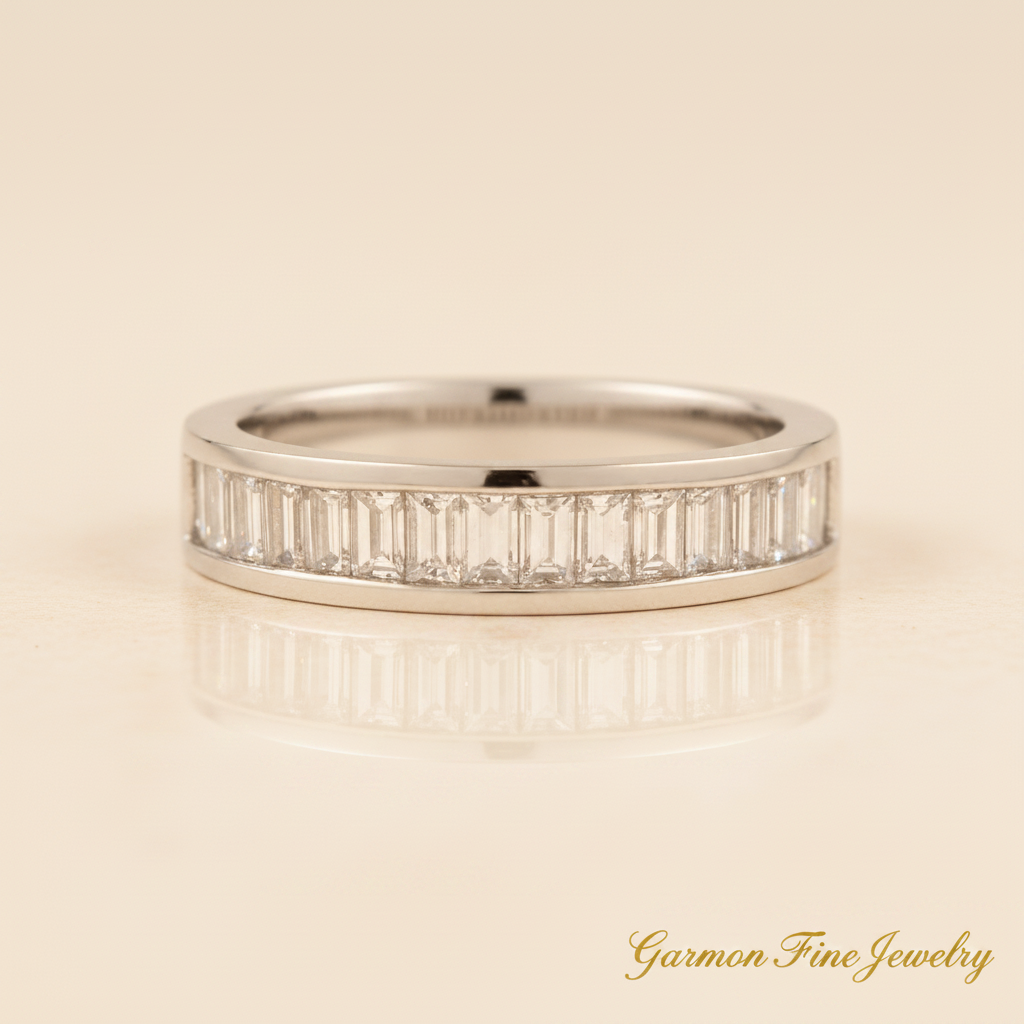 Sortija Oro Blanco 18K 21 Diamantes Naturales Talla Baguette