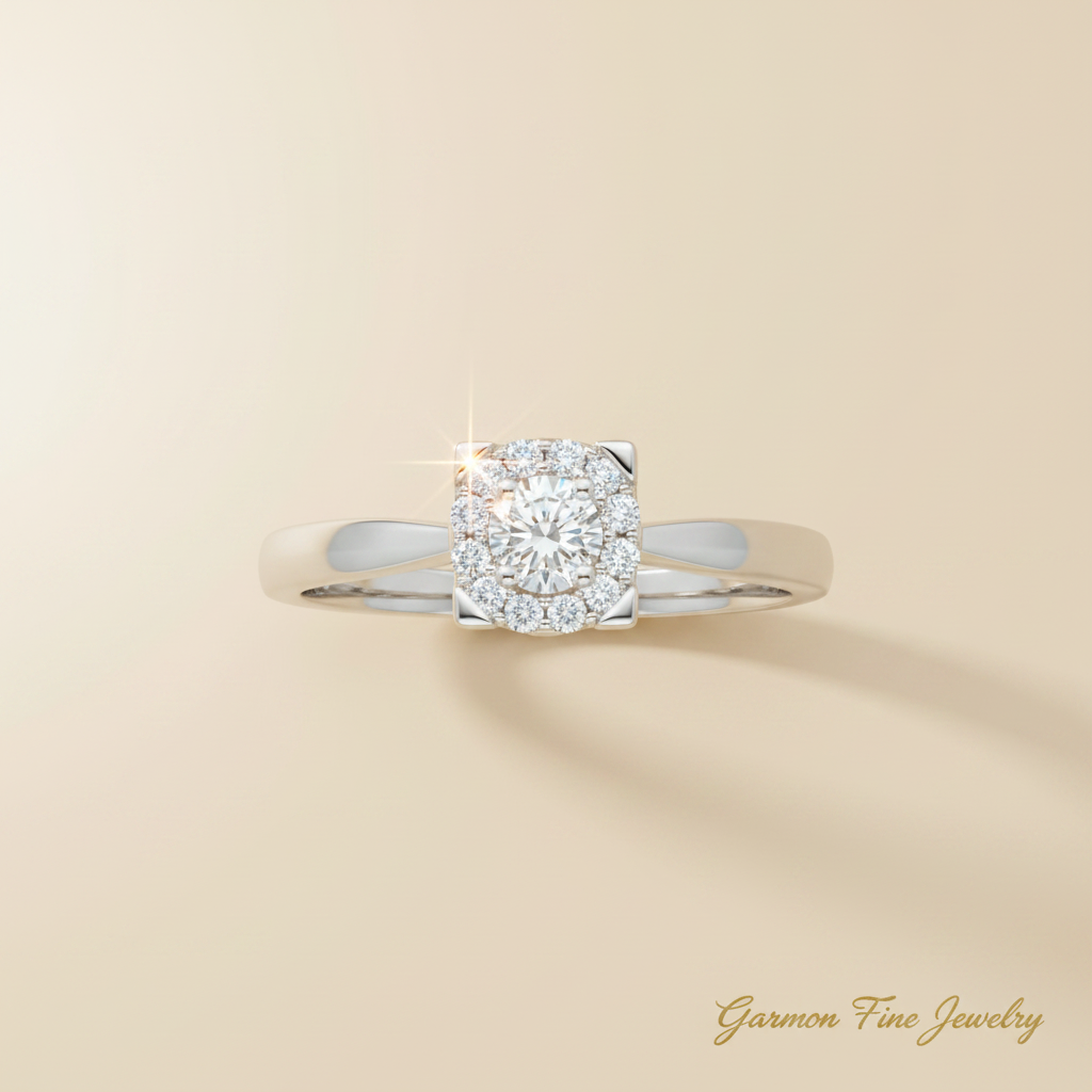 Sortija Oro Blanco 18K Diamantes Naturales Forma Cuadrada