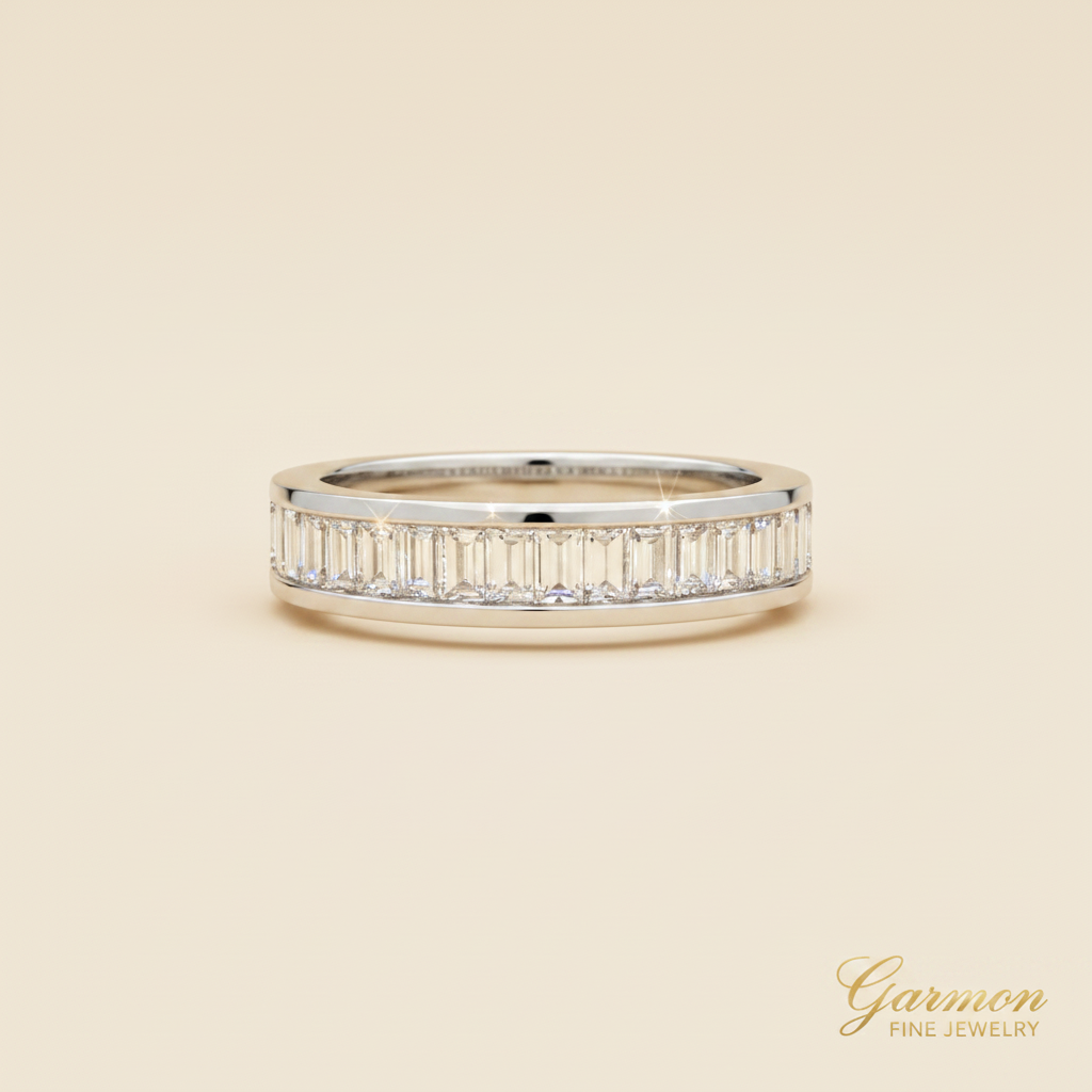 Sortija Oro Blanco 18K 21 Diamantes Naturales Talla Baguette