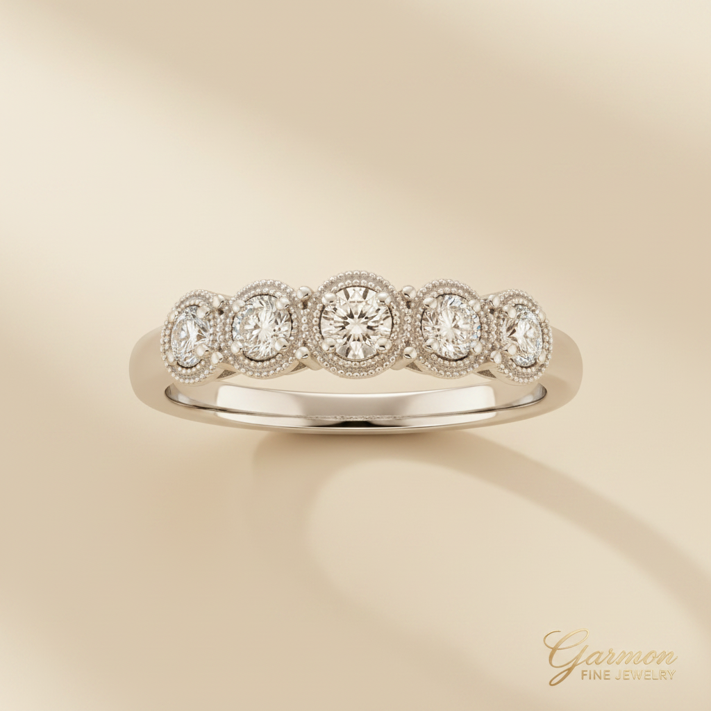 Sortija Cinquillo Oro Blanco 18K 5 Diamantes Naturales 0,40ct