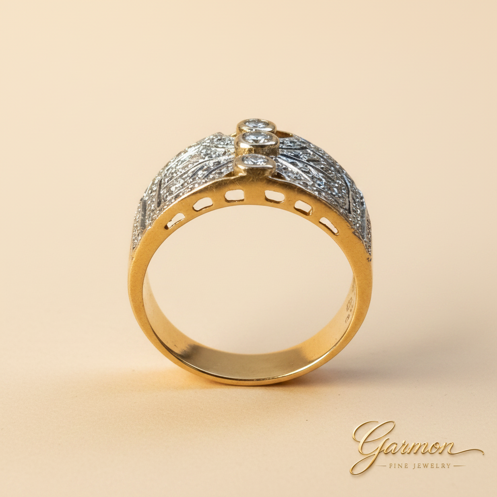 Anillo Diamantes Vintage Oro Amarillo — vista frontal — GARMON Fine Jewelry