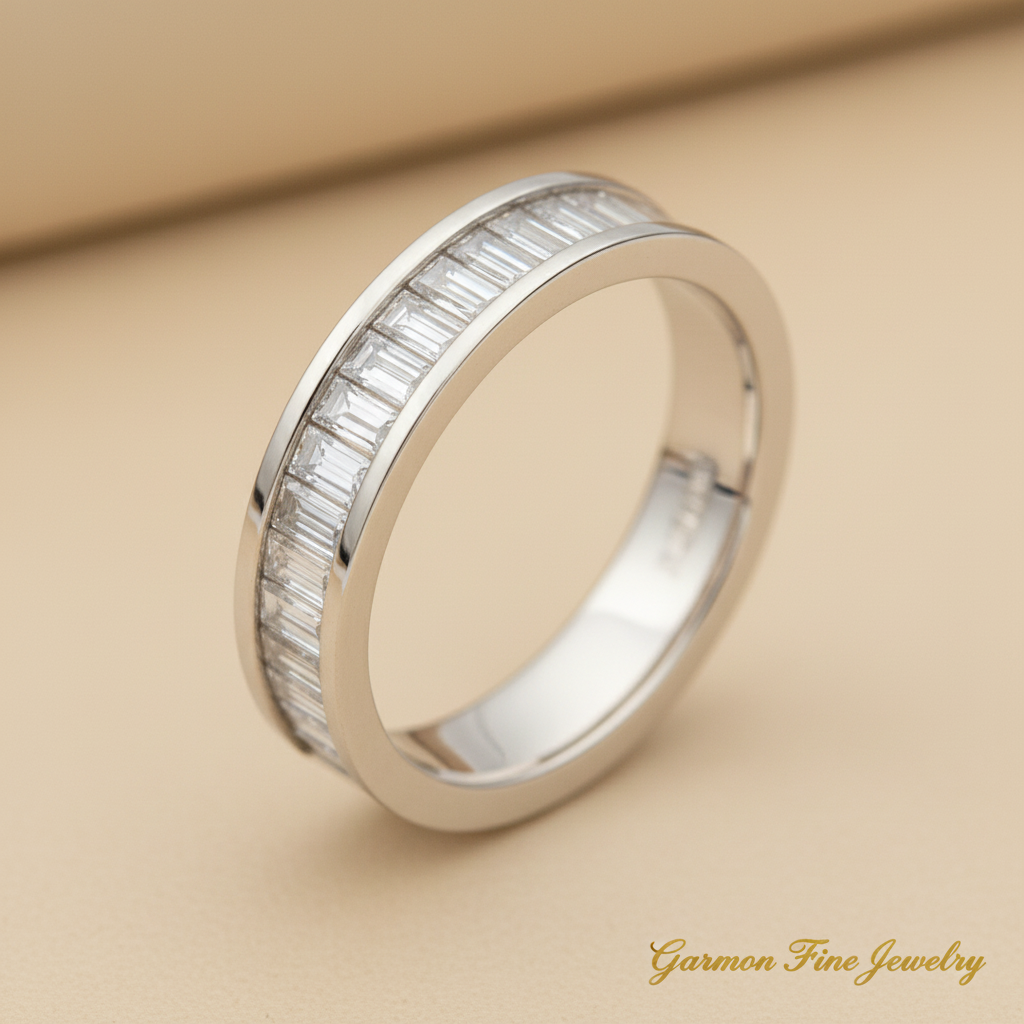 Sortija Oro Blanco 18K 21 Diamantes Naturales Talla Baguette