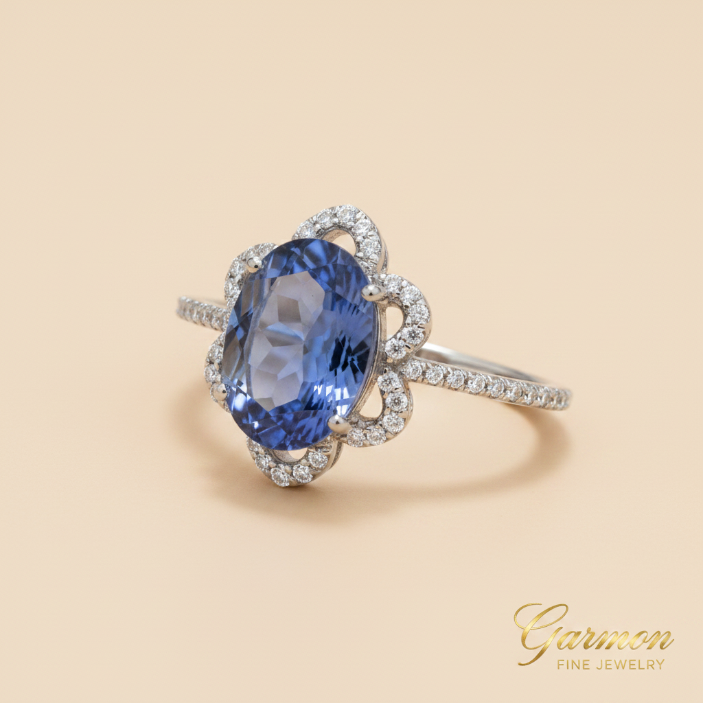 Sortija Platino 950 Tanzanita Natural y 54 Diamantes Certificada HRD